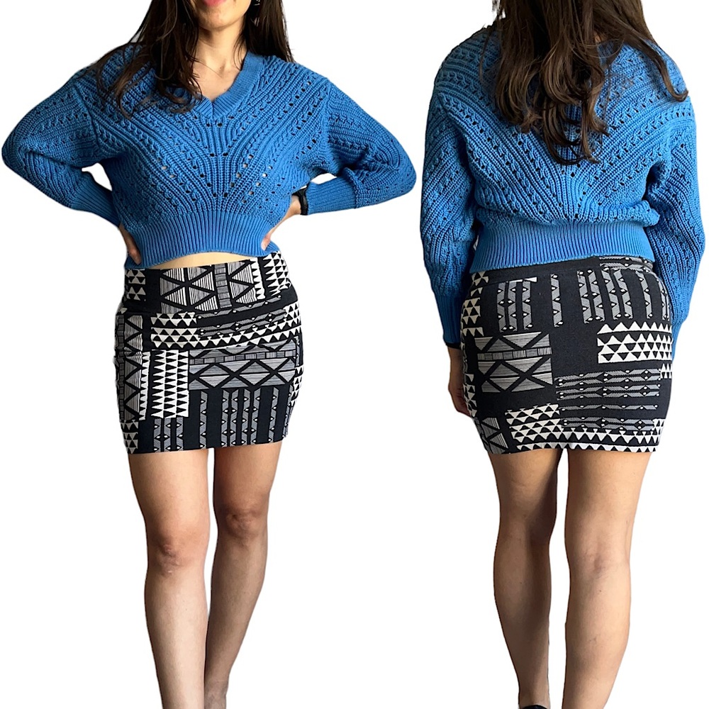 NWT EXPRESS Open Stitch Double V-Neck Dolman Sleeve Sweater, Blue color, XS size